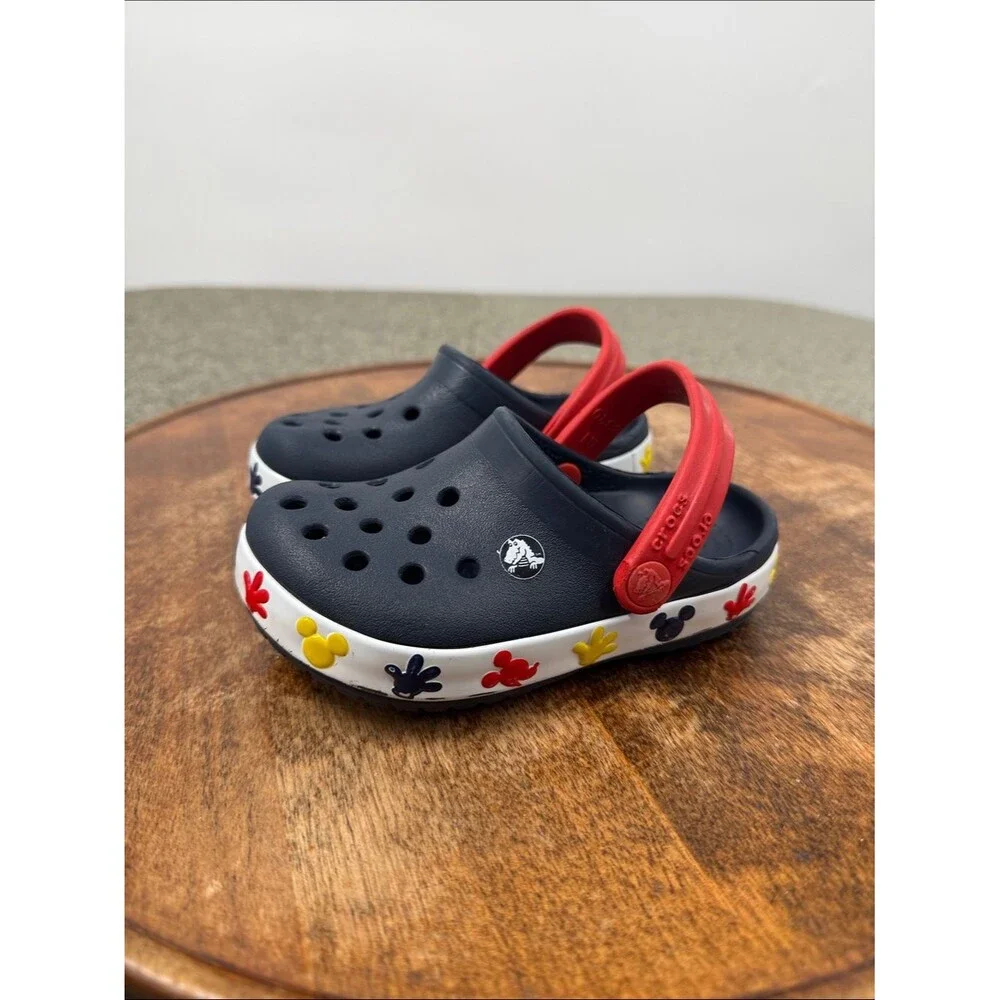 CROCS Shoes Little Kids 7 Navy Blue Clog Red Strap Mickey Mouse Disney